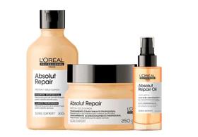 Kit LOréal Absolut Repair Shampoo 300ml + Máscara 250g + Óleo 10-in1 90ml
