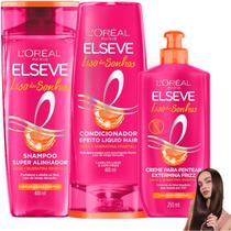 Kit Loreal Paris Elseve Liso dos Sonhos Creme Pentear Extermina Frizz AHA Queratina Vegetal 400ml