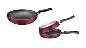 Kit Loreto Frigideira Funda 24cm 2,2l Omeleteira Grill 20cm Vermelho