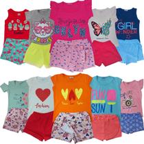 Kit Lote 16 Peças Roupa Menina 8 Conjuntos Infantil = 8 Blusinhas + 8 Shorts