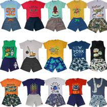 Kit Lote 20 Peças Roupa Infantil Menino 10 Camisetas + 10 Shorts Moletom - Nacional