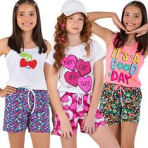 Kit Lote 3 Conjuntos Infantil Juvenil Menina Roupa Infantil Atacado Barato - 3 Conjuntos Juvenil