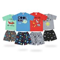 Kit Lote 4 Conjuntos Roupa Infantil Menino Masculino Atacado Barato Verão 1 Ao 8