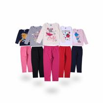 Kit Lote 5 Conjunto Infantis Feminino Infantil Roupa Inverno Meia Estação