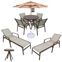Kit Lótus Premium Completo para Piscina com Cadeiras, Espreguiçadeiras, Mesas e Ombrelone