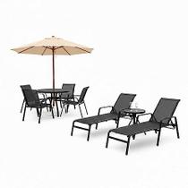 Kit Lótus PREMIUM Jogo de Mesa 4 Cadeiras, 2 Espreguiçadeiras e Guarda Sol