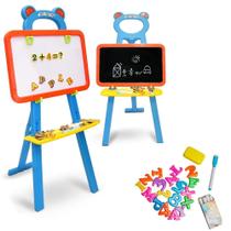 Kit lousa infantil completa quadro branco 3 em 1 magnético com giz e imãs