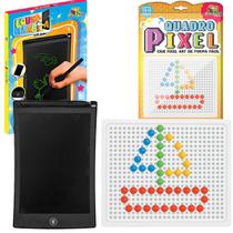 Kit Lousa Mágica Tablet LCD E Quadro Para Desenho Pixel Infantil Feito Em Plástico Crianças Art Brink