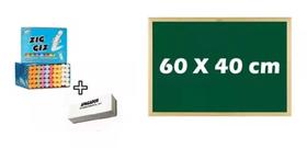 Kit Lousa Quadro Grande Negro/verde Madeira+ Apagador + Giz