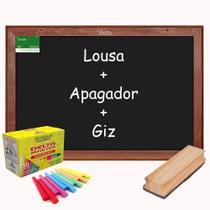 Kit Lousa Quadro Negro 60x40cm Moldura Madeira - Souza