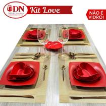 Kit Love Mesa Posta 4 Pratos Refeicao 4 Petiisqueira 4 Sobremesa VERMELHO Kit Love Mesa Posta 4 Pratos Refeicao 4 Petiisqueira 4 Sobremesa VERMELHO