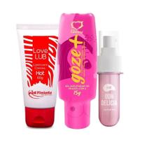 Kit Lubrificante Íntimo Esquenta Love Lub, Gel Acelerador Excitante Feminino e Calda Picante Corporal Comestível