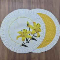 Kit Lugar Americano Lírio Amarelo Redondo Dupla Face 02 Peças