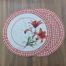 Kit Lugar Americano Lírio Vermelho Redondo Dupla Face 02 Peças