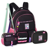 Kit Luluca Mochila Com Lancheira E Estojo Box Escolar Preto