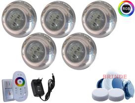 Kit luminaria led piscina inox - 05 led 15w rgb + central touch + fonte - NETPOOL