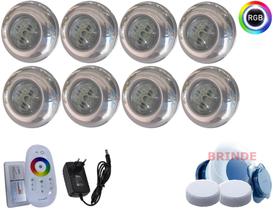 Kit luminaria led piscina inox - 08 led 15w rgb + central touch + fonte Kit luminaria led piscina inox - 08 led 15w rgb + central touch + fonte