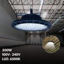 Kit Luminária Led Ufo Highbay 200w Redondo Galpão Industrial Branco Frio 6500K Bivolt