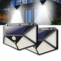 Kit Luminária Solar 100 Leds Sensor de presença Prova Dágua p/ Jardim ambiente Externo Luz Led Solar Lâmpada