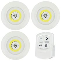 Kit Luminárias 3x Led Spot Sem Fio Controle Remoto Branco