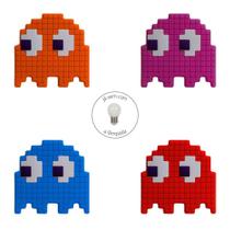 Kit Luminárias 4 Fantasmas Fantasminhas Pac-Man e Lâmpada LED Presente Decoração Geek Pai Namorado