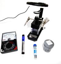 Kit lupa de mesa profissional multimetro analógico estanho sugador e pasta para solda