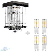 Kit Lustre Cristal Redondo Plafon Quadrado 20cm C/ Lâmpada G9 5w BQ