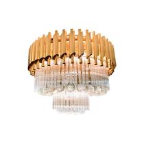 Kit Lustre De Cristal K9 Dourado 50cm Redondo + Vela