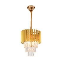 Kit Lustre Pendente De Cristal Dourado 30Cm Redondo + Vela