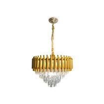 Kit Lustre Pendente De Cristal Dourado 50cm Redondo + Vela