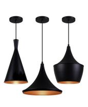 Kit Lustre Pendente Tom Dixon Preto com Cobre E27 Bivolt