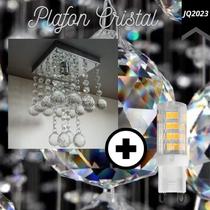 Kit Lustre Plafon Quadrado Cristal/Inox 20cm(JQ2023)+4 Lâmpadas G9