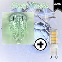 Kit Lustre Plafon Redondo Cristal/Inox 18cm(JR2028)+4 Lâmpadas G9