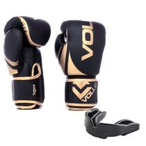 Kit Luva 12oz Boxe Muay Thai Dourado + Protetor Bucal MMA Luta