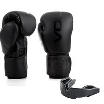 Kit Luva 12oz Boxe Muay Thai Preto + Protetor Bucal MMA Luta