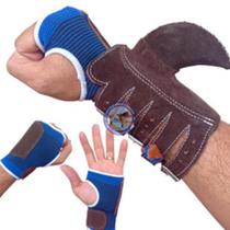 Kit Luva 5 Atacas e Munhequeira de Vaqueiro em couro Profissional