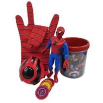 Kit Luva Aranha Lança Disco 2022 + Caneca + Boneco Homem Aranha 15cm Presente Diversão Barato -