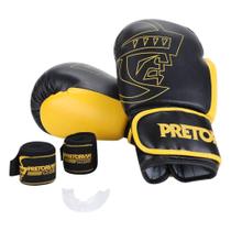 Kit Luva Boxe/Muay Thai First Pretorian 12 Oz + Bandagem + Protetor Bucal