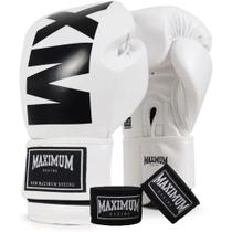 Kit Luva Boxe Muay Thai Kickboxing Mxm Inverse White/black + Bandagem 3M - Maximum