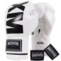 Kit Luva Boxe Muay Thai Kickboxing Mxm Inverse White/black + Bandagem 3M - Maximum