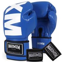 Kit Luva Boxe Muay Thai Mxm Blue + Bandagem 3m - Maximum