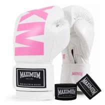 Kit Luva Boxe Muay Thai Mxm White/Pink + Bandagem 3m - Maximum