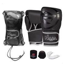 Kit Luva Boxe Muay Thai Naja Mod. Black Line Preto/Prata + Kit Luva Boxe Muay Thai Naja Mod. Black Line Preto/Prata +
