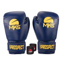 Kit Luva Boxe Muay Thai Prospect Azul/Amarelo 12oz + Bandagem MKS Combat Kit Luva Boxe Muay Thai Prospect Azul/Amarelo 12oz + Bandagem MKS Combat
