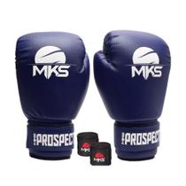 Kit Luva Boxe Muay Thai Prospect Azul Homologada 10oz + Bandagem MKS Combat Kit Luva Boxe Muay Thai Prospect Azul Homologada 10oz + Bandagem MKS Combat