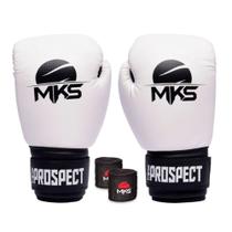 Kit Luva Boxe Muay Thai Prospect Inverse Branco/Preto 14oz + Bandagem MKS Combat Kit Luva Boxe Muay Thai Prospect Inverse Branco/Preto 14oz + Bandagem MKS Combat