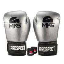 Kit Luva Boxe Muay Thai Prospect Prata 12oz + Bandagem MKS Combat