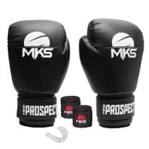 Kit Luva Boxe Muay Thai Prospect Preto 12oz + Bandagem + Protetor Bucal MKS Combat