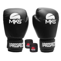 Kit Luva Boxe Muay Thai Prospect Preto 16oz + Bandagem MKS Combat Kit Luva Boxe Muay Thai Prospect Preto 16oz + Bandagem MKS Combat