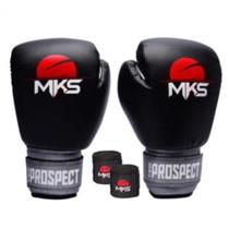 Kit Luva Boxe Muay Thai Prospect Preto/Prata 14oz + Bandagem MKS Combat